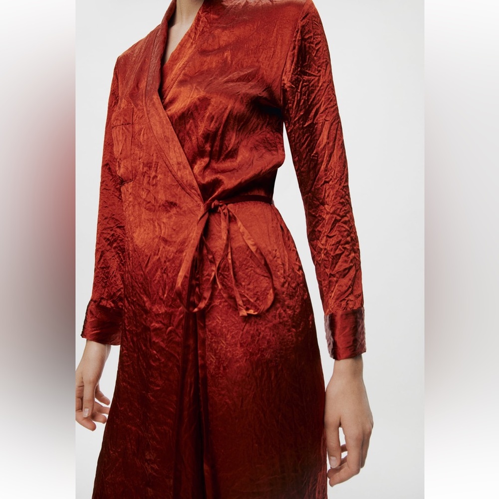 ZARA satin effect dress NWT $129 kimono - Picture 6 of 9